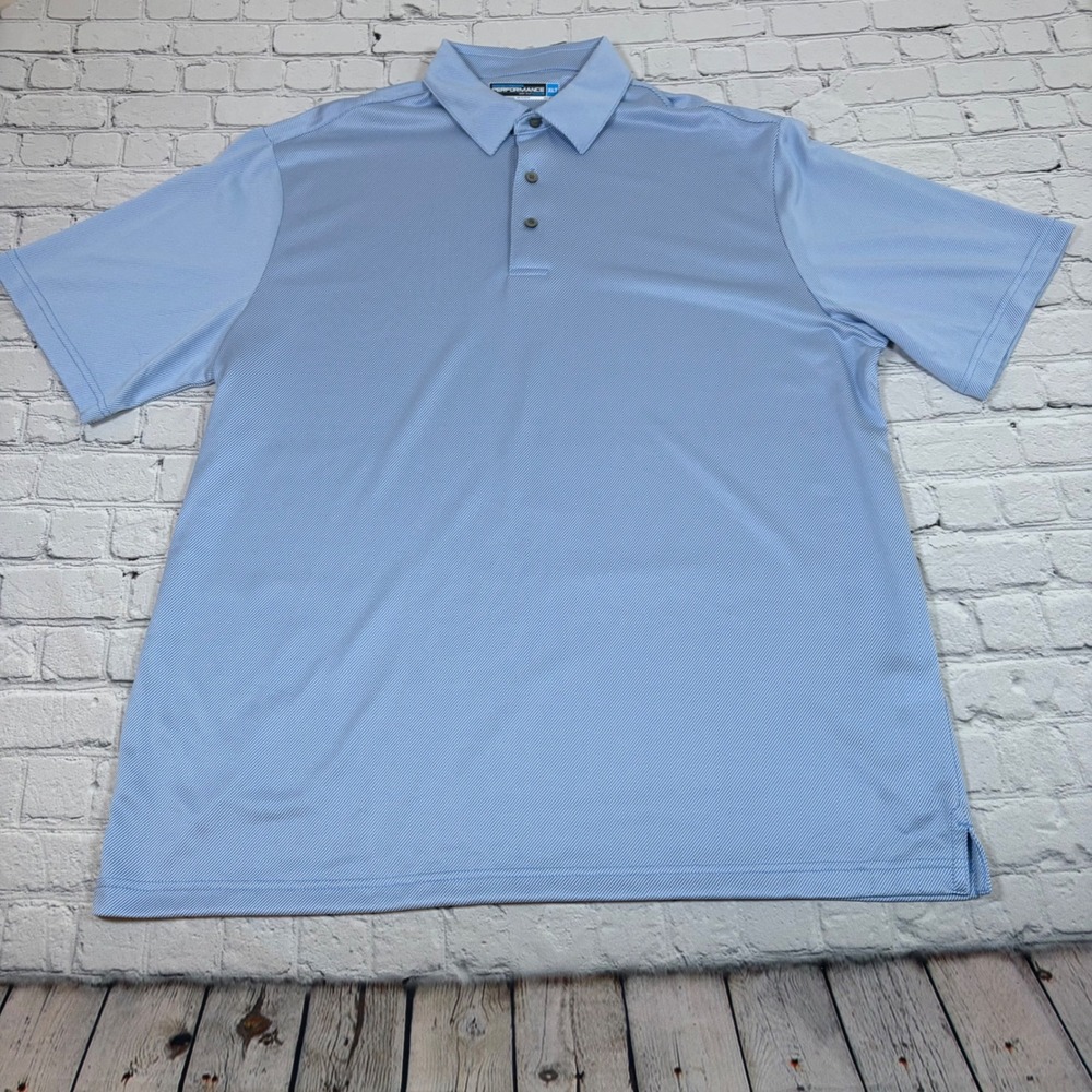 Roundtree & Yorke Performance Polo Shirt Mens XLT Blue White Stripe Golf Top